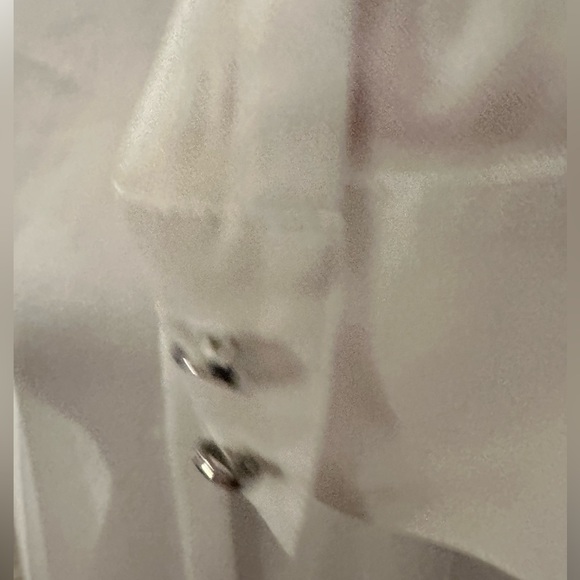Halston Semi-Sheer White Drape Blouse — Size L/G - NWT - Picture 4 of 15